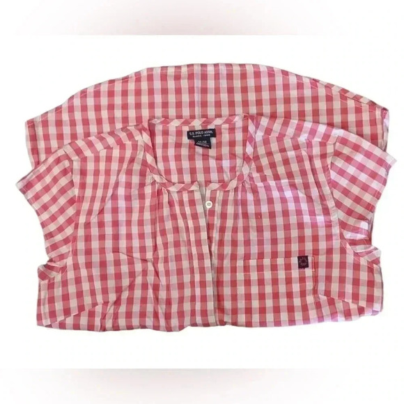 U.S. Polo Assn Red Checkered Short Sleeve Top Size Medium - Picture 4 of 8